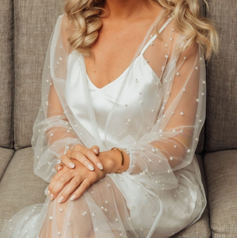 Custom made bridal or maternity robe pearl studded